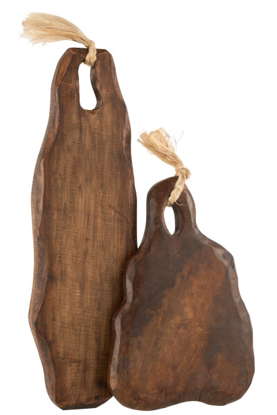 planche en bois de manguier pour découper, pour servir des tapas, le fromage, l'apéritif … bords irréguliers et trou pour bien la tenir en main, bois foncé