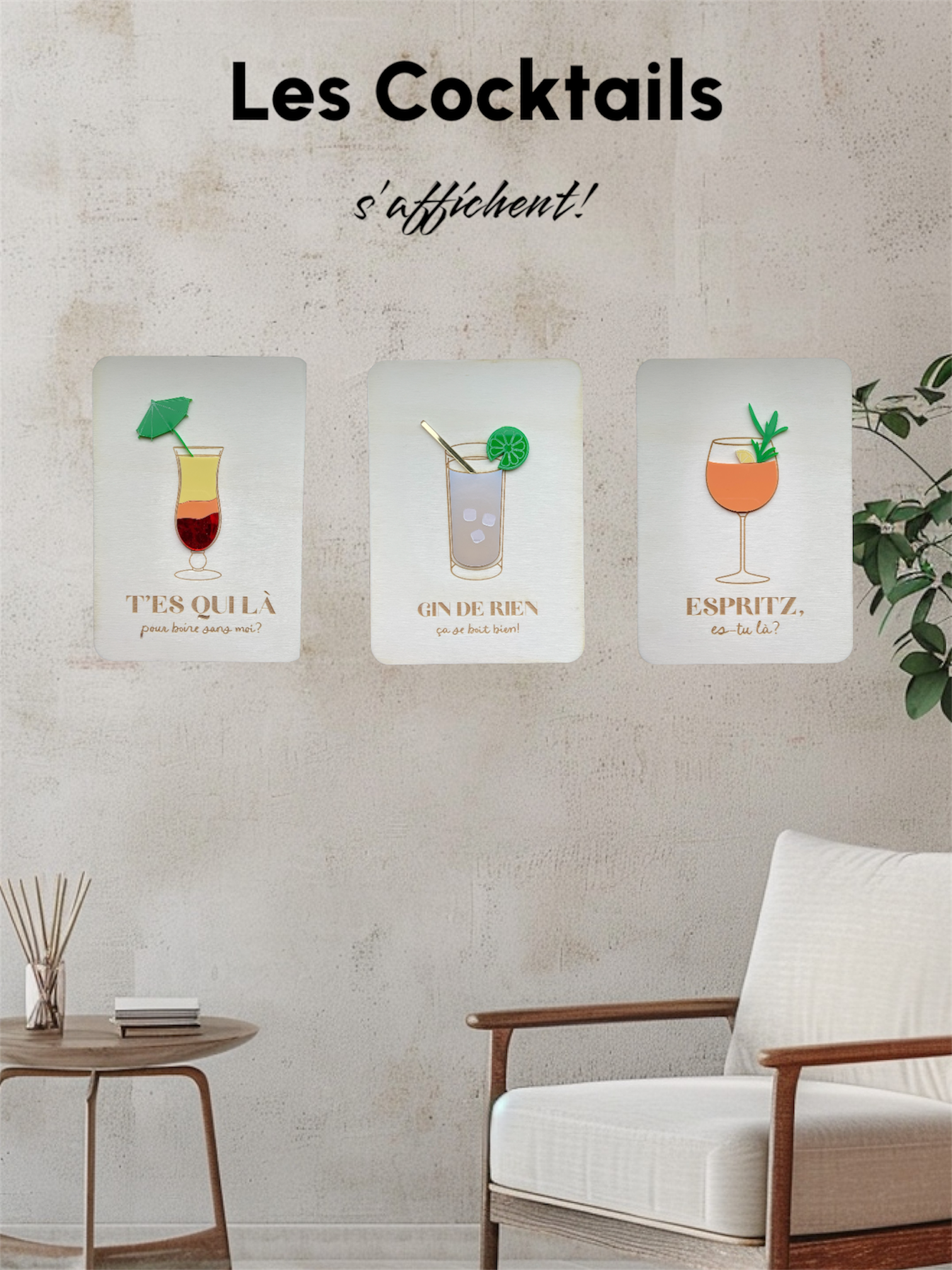 Affiches en bois: Les Cocktails