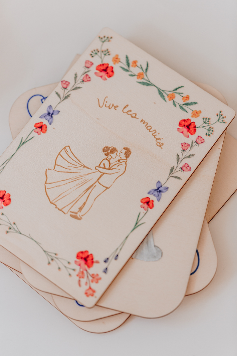 Cartes de voeux en bois: Mariage
