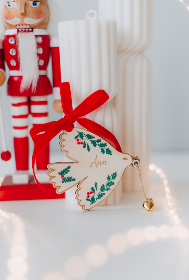 Suspension Oiseau de Noël en bois à personnaliser